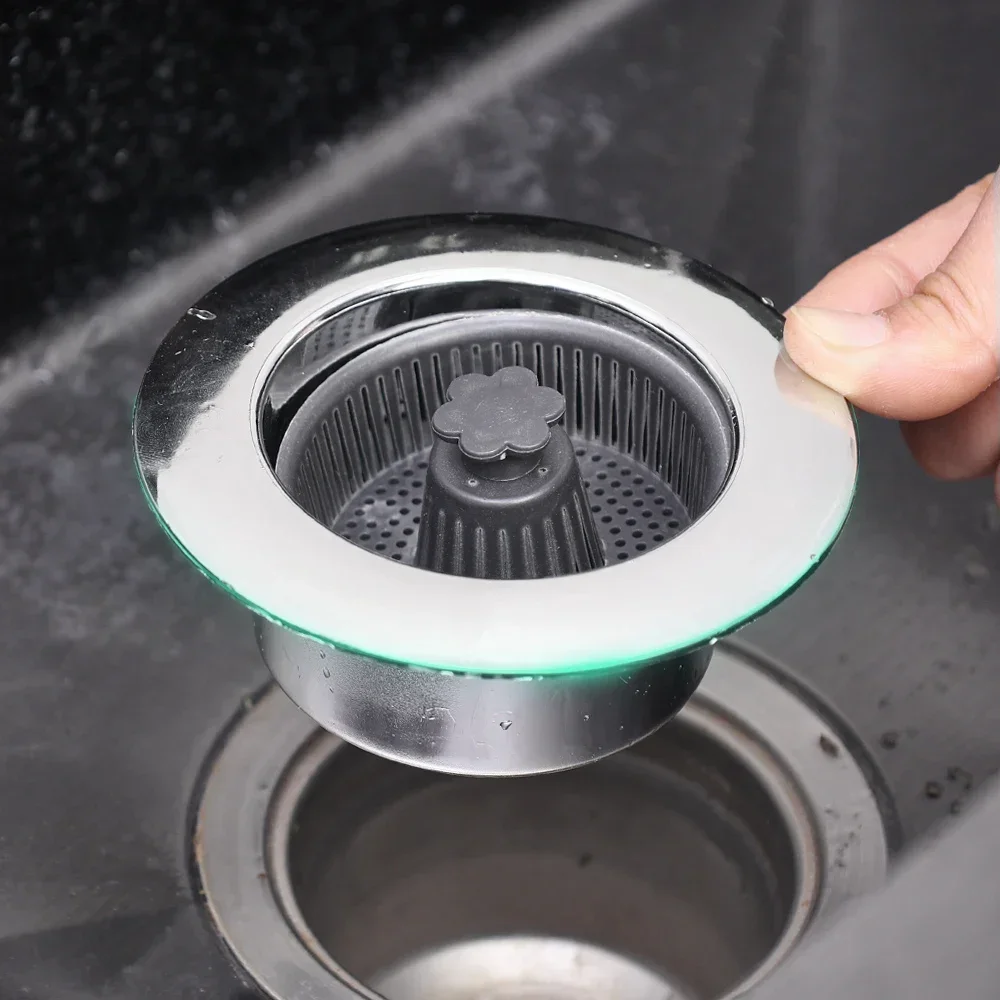 3 in 1 Pop Up Sink Filter ABS Sink Strainer Drain Basket Stopping Blockage Bouncing Core Leak-proof Plug Kitchen Accessories