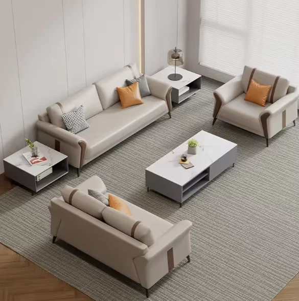 Hot Sale Simple Fashion Office Furniture Sofa Meeting Reception Room Leather Modular Sofa Set Coffee Table Combination