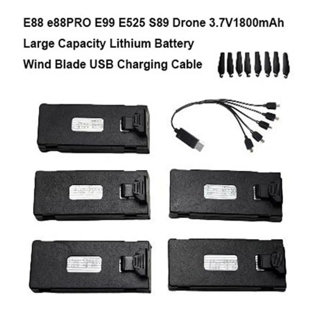 Black Lithium Battery 3.7V1800mAh Large Capacity Universal USB Charging Cable for E88 e88PRO E99 E525 S89 Drone