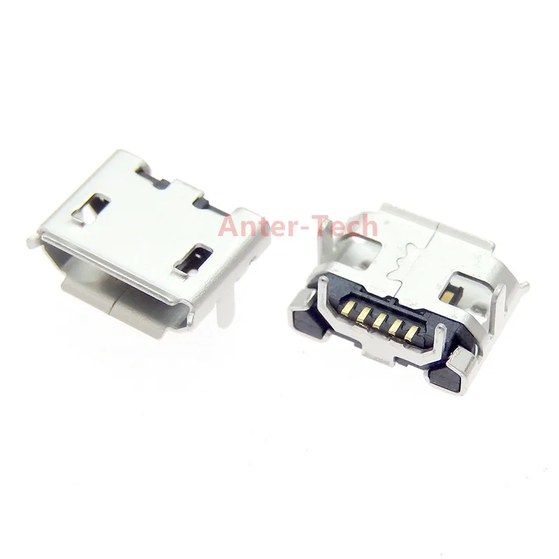 50PCS Micro USB 5pin no side Ox horn female usb socket Flat mouth four legs socket mini usb connector Free shipping Crimping