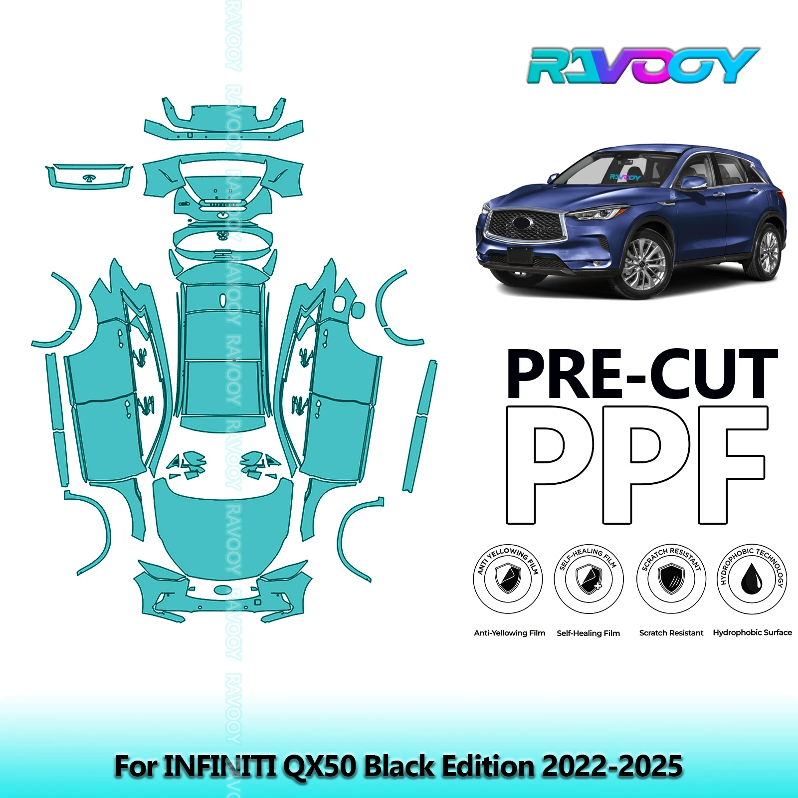 

8.5Mil Precut PPF Paint Protection Film Full Vehicle For INFINITI QX50 Black Edition 2022-2025