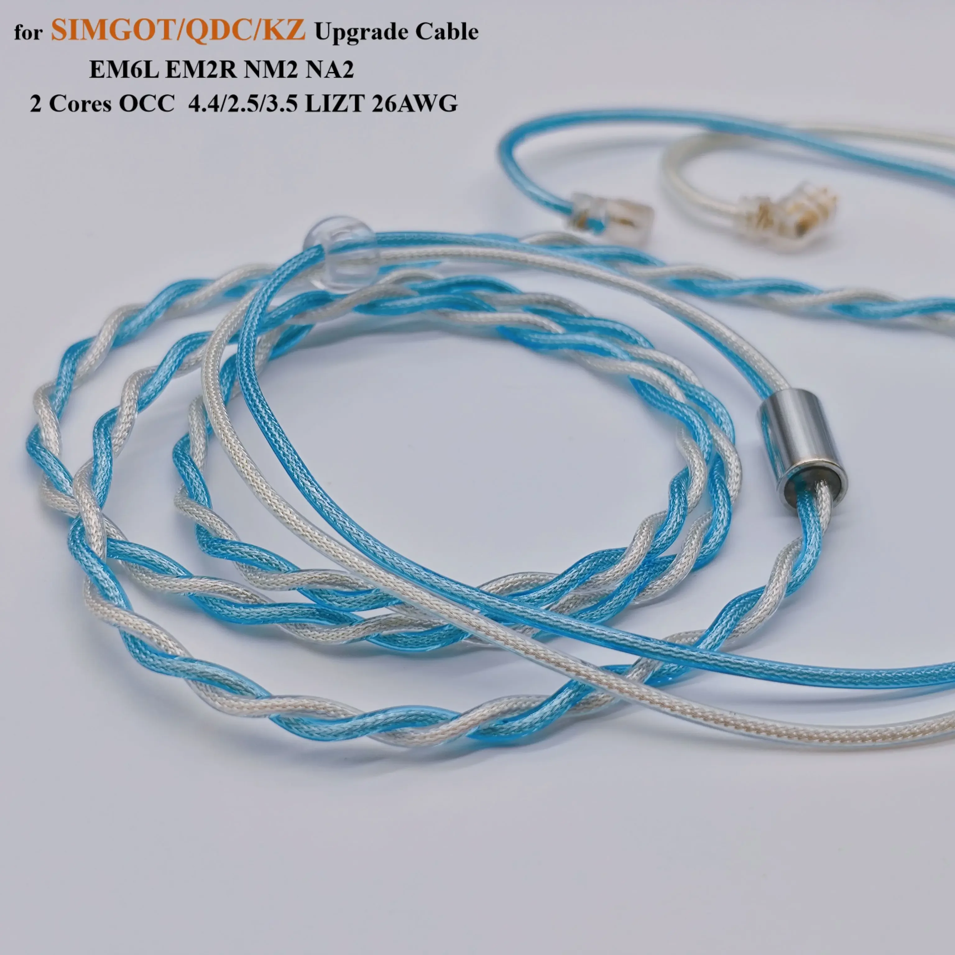 SIMGOT-Silver Plating Upgrade Cable, 2 Cores, EM6L, EM2R, NM2, NA2, QDC, 0.78, 2PIN, KZ AS24, 4.4 Balance, 3.5mm, 2.5mm