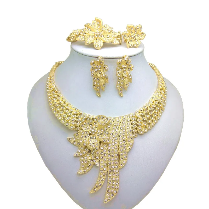 Kingdom Ma New Dubai Crystal Necklace Bracelet Earrings Ring Sets nigerian wedding african costume jewelry set