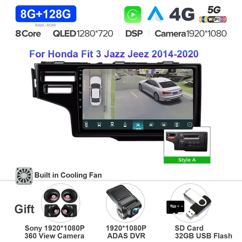 Android 15 autoradio voor Honda Jazz 3 2015 - 2020 Fit 3 GP GK 2013 - 2020 Carplay Auto GPS Navigatie Multimedia Speler 4G WIFI