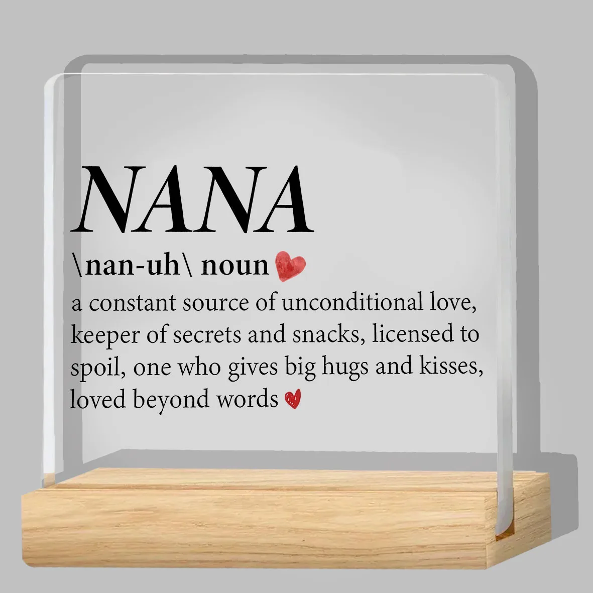 Acrylic Nana Gift Nana Desk Decor Present, Nana Definition Decorative Clear Acrylic Desk Plaque Sign with Wood Stand for Home