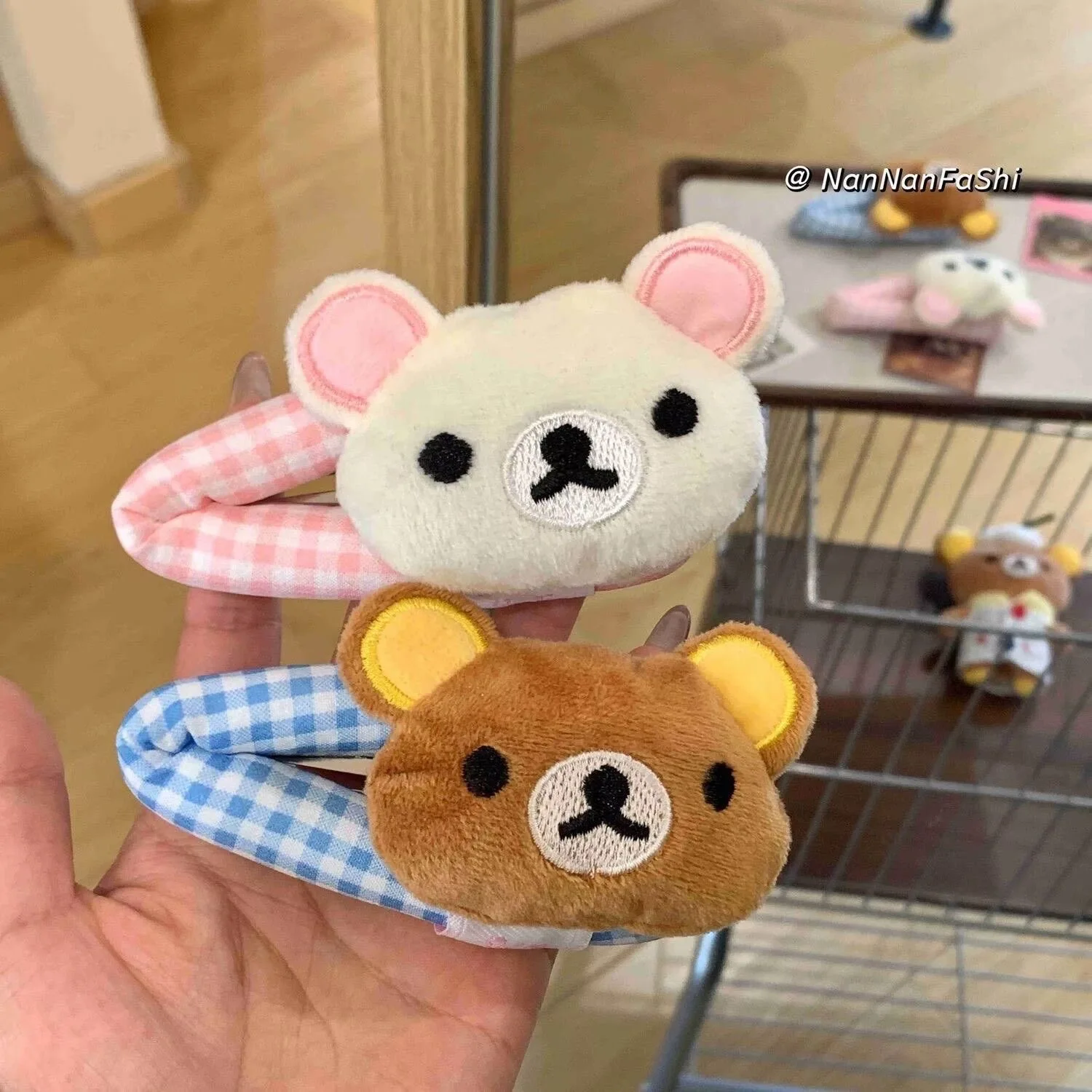 1/2pcs Cute Rilakkuma Plush Side Hair Clip Korilakkuma Plaid Bear BB Hairpin  Cartoon Bangs Hair Barrettes Hair Accessories Gift