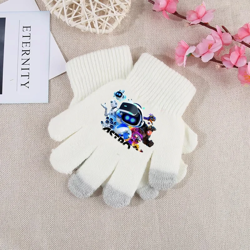 Astro Bot Knitted Gloves  Boy Anime Cute Cartoon Thick Mittens  Winter Outdoor Windproof Warm Gloves  Children's Clothing Gift