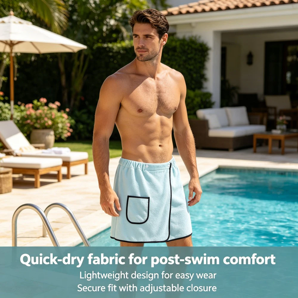 Men's Bath Skirt 40x140cm Absorbent Microfiber Hands Free Bath Towel Wrap with Adjustable Fast Drying for Home Shower Beach Spa