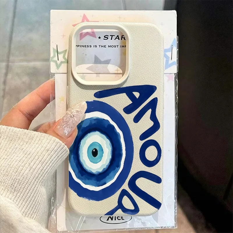 Capa de Celular Macia com Textura Lichia e Estampa Olho de Demônio para iPhone 17 Air 16 15 14 Plus 13 12 Pro Max 11 - Proteção e Estilo