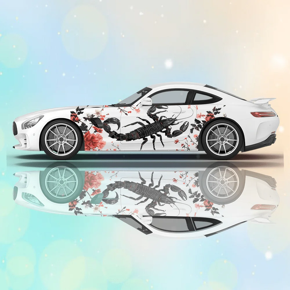 

Scorpion and Cherry Blossom Branch Car Sticker Full Body Floral Decoration Cover Scratch Protection Car Sticker Waterproof car v