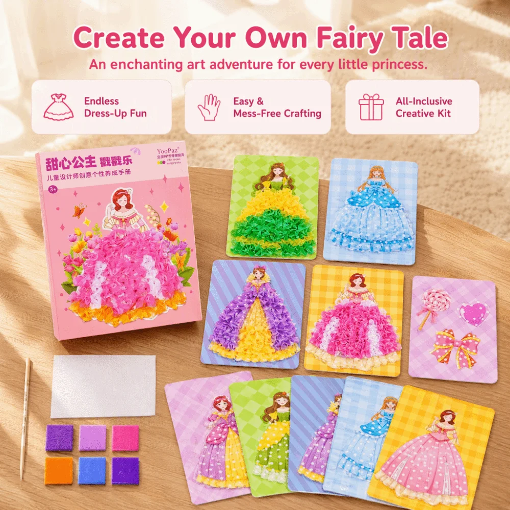 Creative Princess Theme Poke Art Handmade DIY Fabric Art Craze Poke Art Puzzle Sticky Fairy Tale Hand Poke Painting Kids