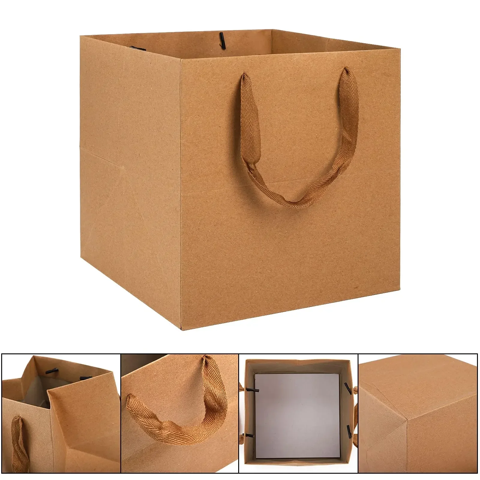 10PCS Square Kraft Paper Gift Bags With Handles For Wedding Baby Shower Birthday Party Retail Packaging Bags