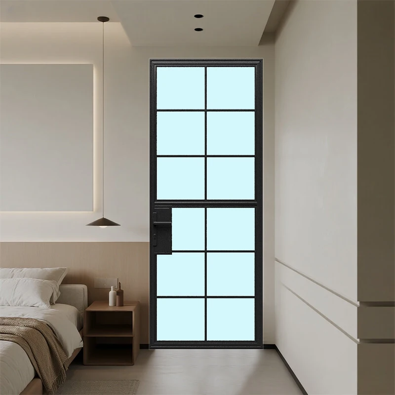 Custom American Black Interior Galvanized Steel Slide and Single Swing Barn Glass Door with Privacy Lock for Living Room