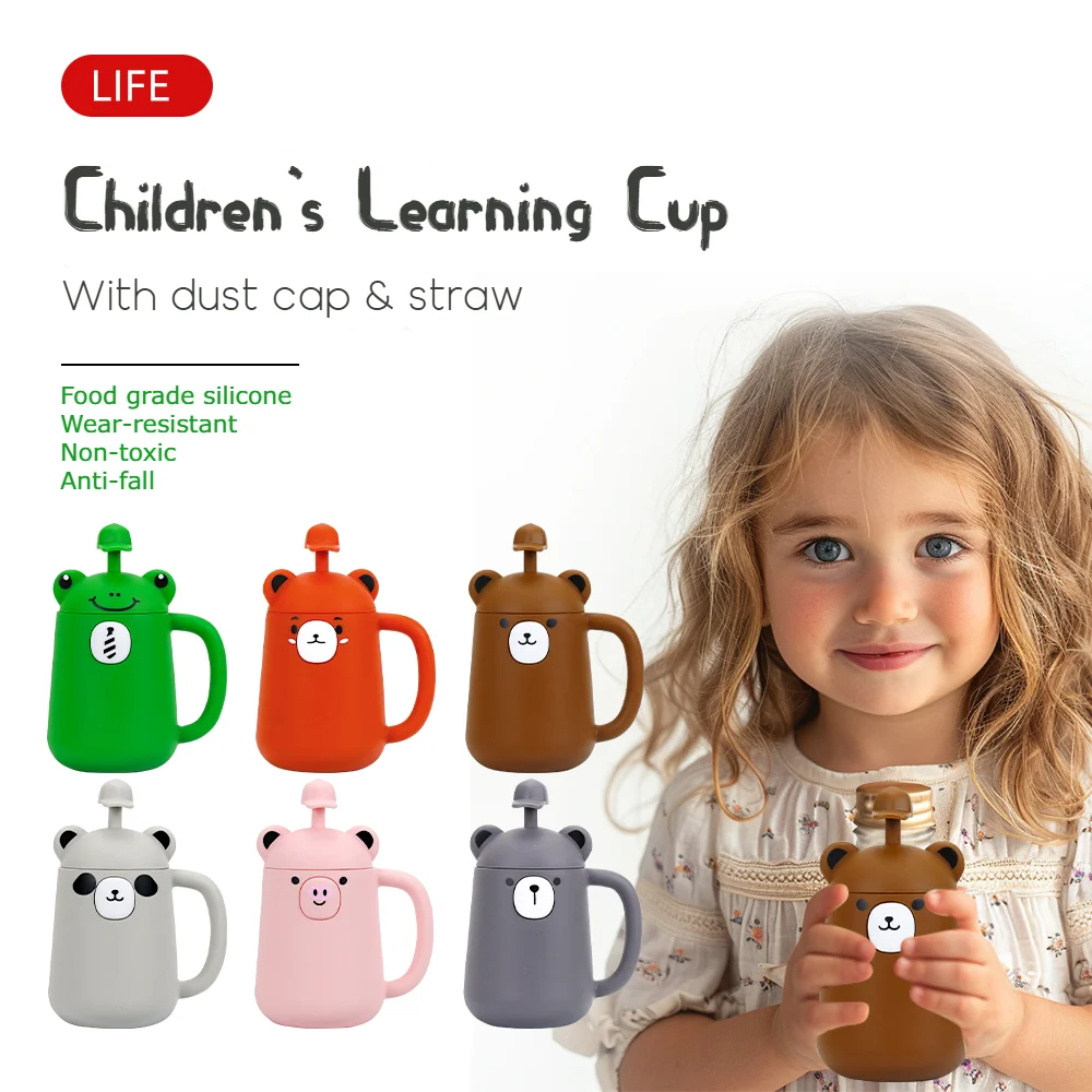 

Kids Training Cups Silicone Water Bottle with Straw for Toddler Protable Learning Feeding Drinkware Cartoon Baby Stuff