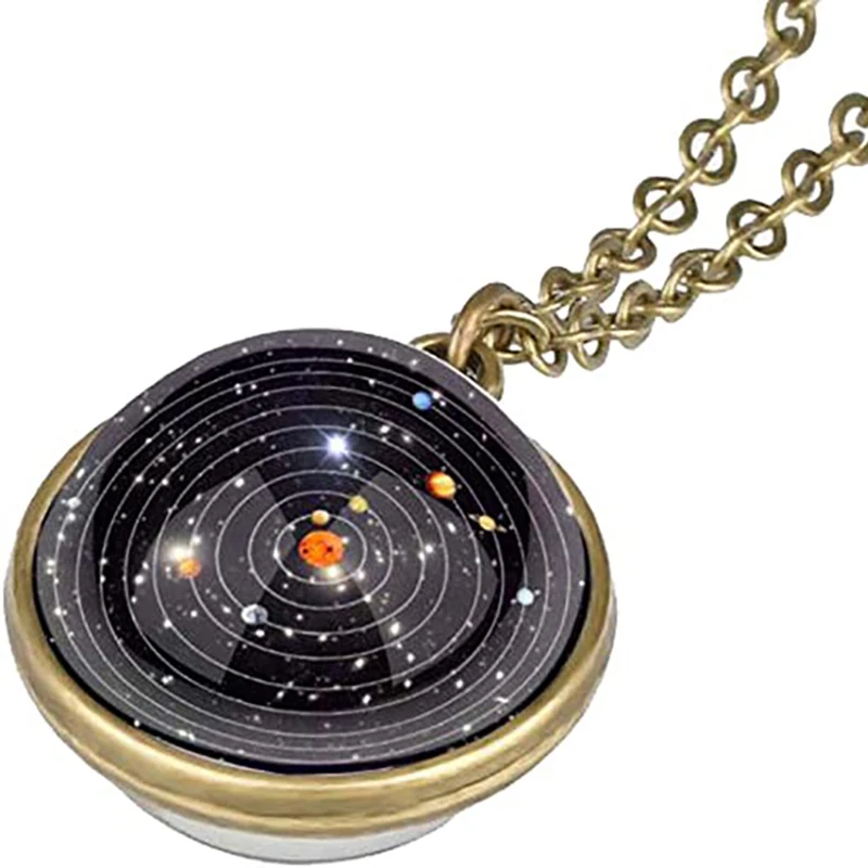 Glowing Necklace 9 Planets Glass Globe Pendant Cosmic Solar System Earth Moon Jupiter Saturn Image Glass Necklace Gift for Women