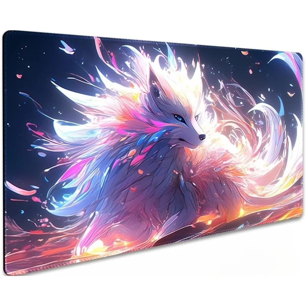 Nine-Tailed Fox Pattern Card Games Playmat Durable Office Deskpad Parties Gathering Card Game Mat Compute PC Gaming MousePad