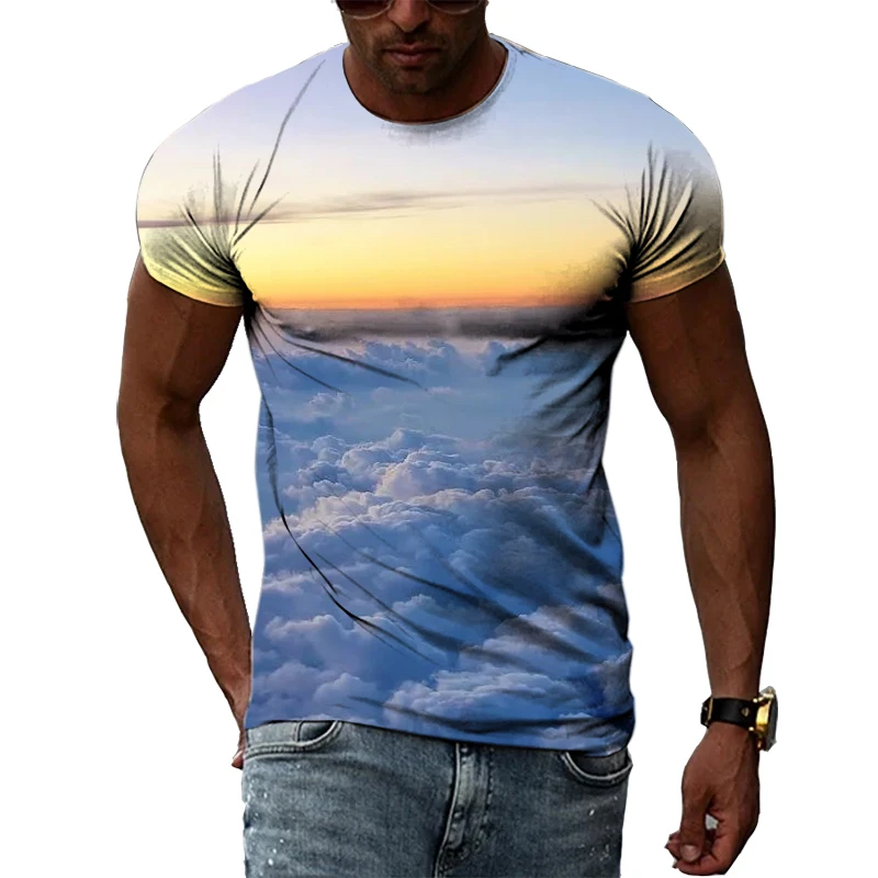 Summer Personality Trend New Men\'s T-shirt Nature Beauty Print Men\'s Street Fashion Harajuku Loose And Comfortable Plus Size Top