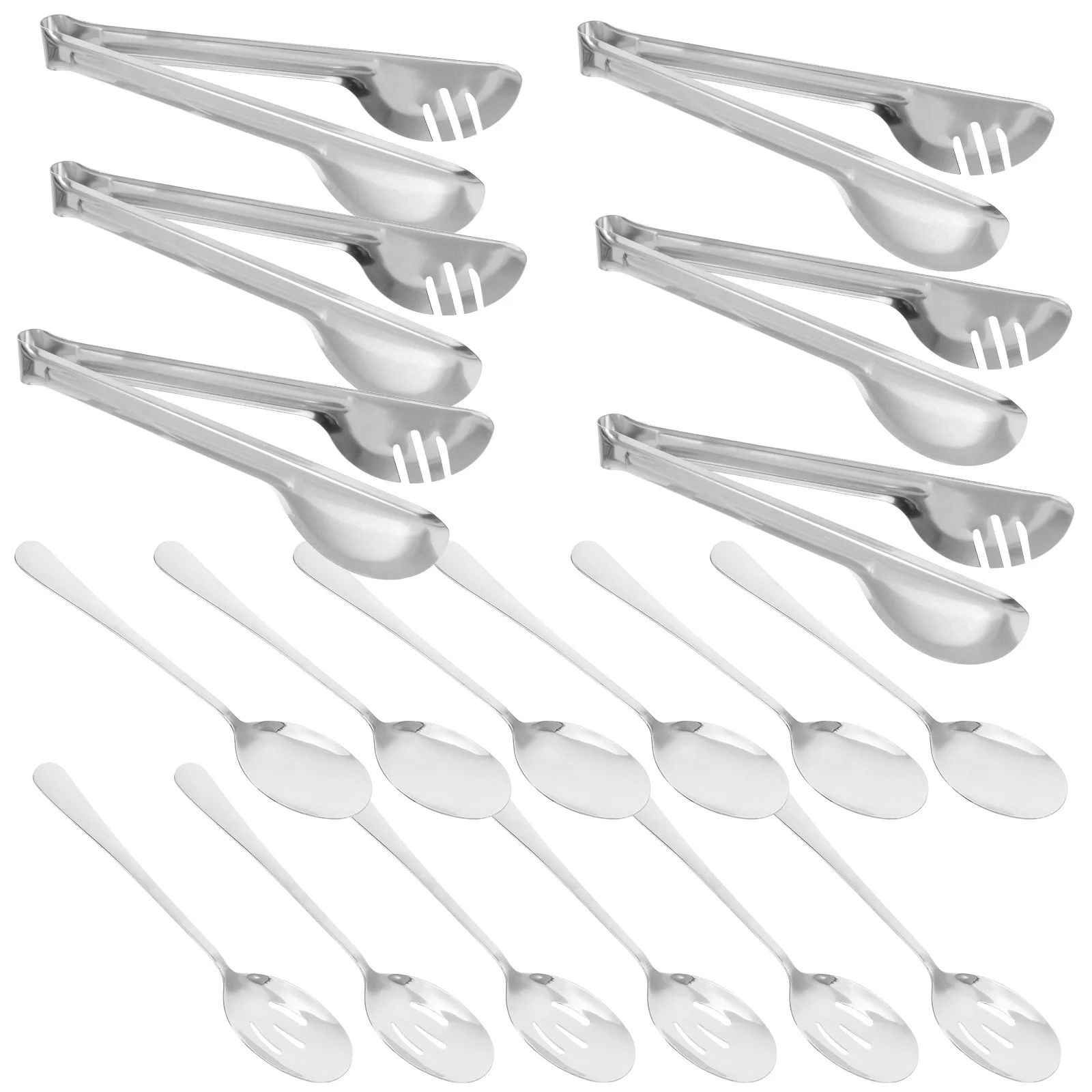 

18Pcs Stainless Steel Serving Set Polished Buffet Spoons Tongs Slotted Salad Party Catering Restaurant Kitchen Utensils