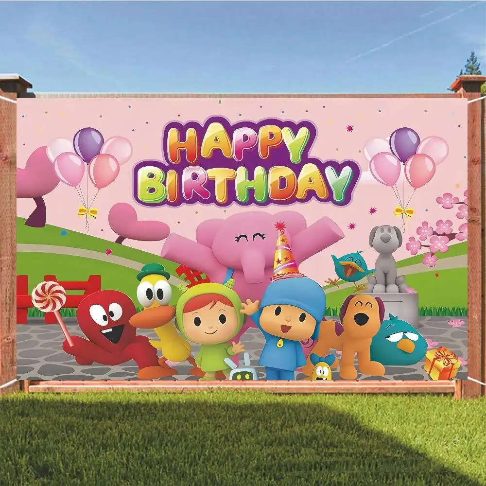 Cartoon-Pocoyo-Motto Geburtstagshintergrund Cartoon-Thema Kinder Jungen Fotohintergrund Deko-Zubehör