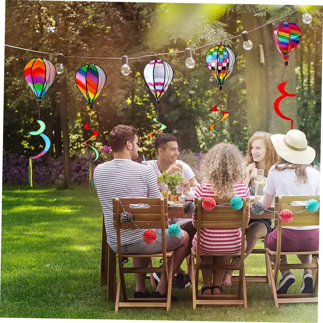 Balon na ogrzane powietrze tęczowy, cekiny tęczowe, wiatrak, zawieszka, wiatr do balonu na ogrzane powietrze