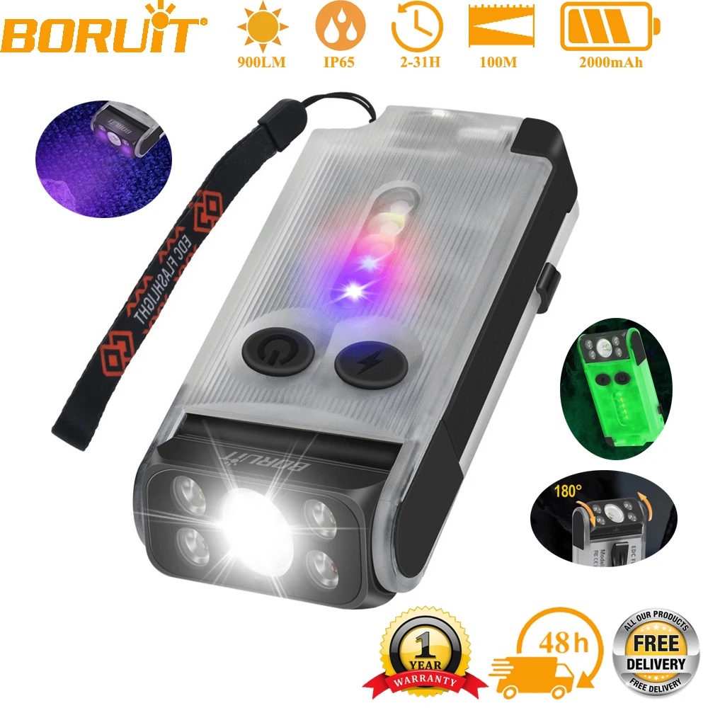 

BORUiT V30 EDC светодиодный УФ-фонарик брелок Power Bank магнитный зажим для звукового сигнала USB-C перезаряжаемый фонарик для кемпинга и рыбалки аварийная сигнализация