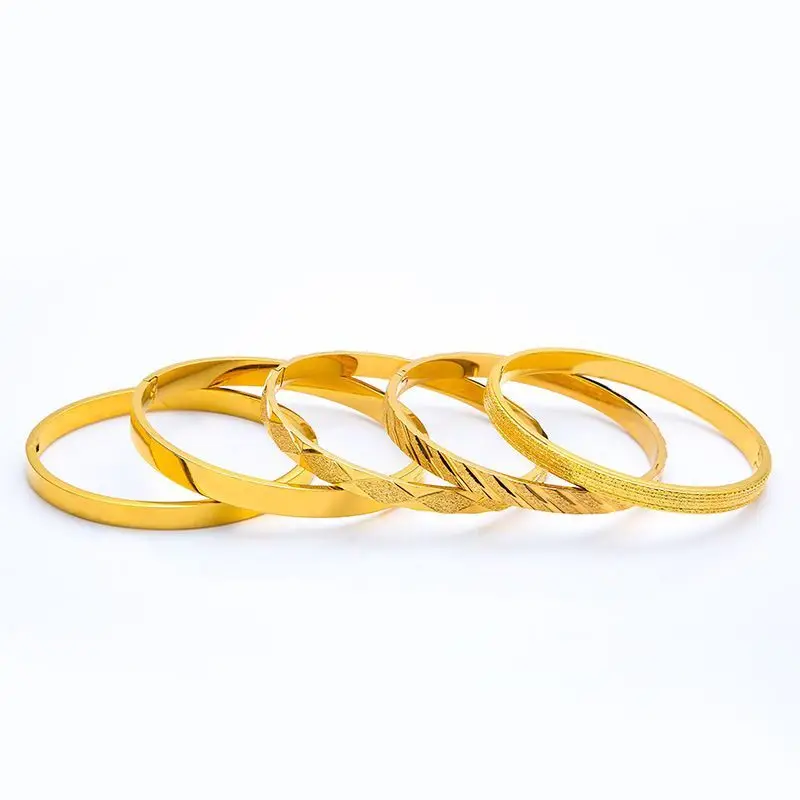 Wholesale Jewelry-- Embroidery Bangles and Bracelets 58mm For Women Wedding Jewelry Pure Gold Color