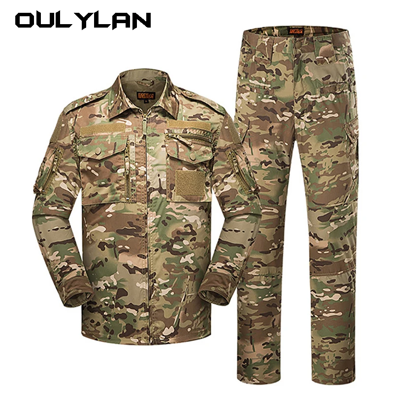 

Oulylan Men Camouflage Jacket Pants Sets Breathable Wear-resistant Outdoor Tactical Shirt Suit Jungle Training Uniforms