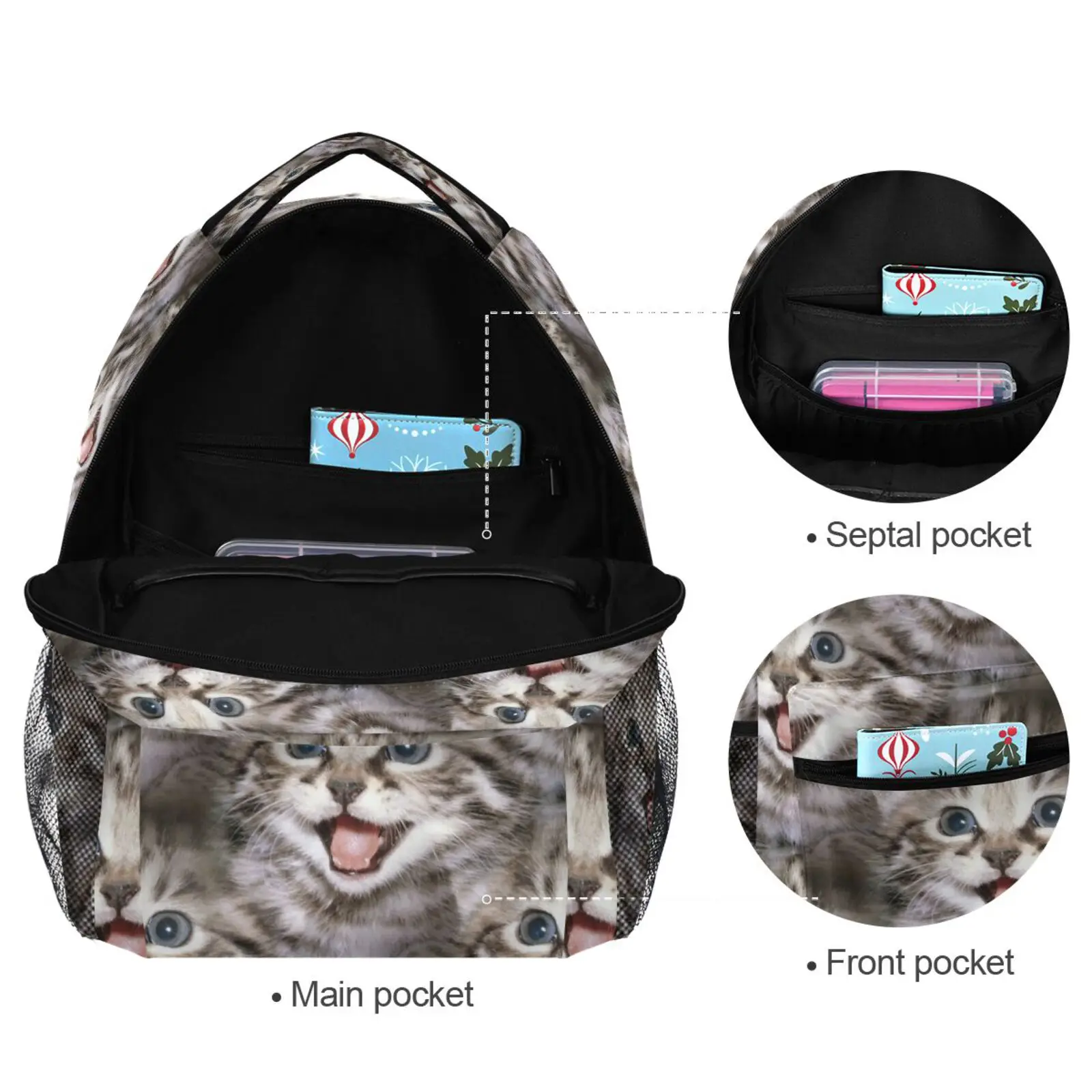 Mochilas escolares grandes para crianças, Cute Cat Design, Mochila escolar primária, Kids Book Bag, Laptop Travel Backpack, Boys, Girls