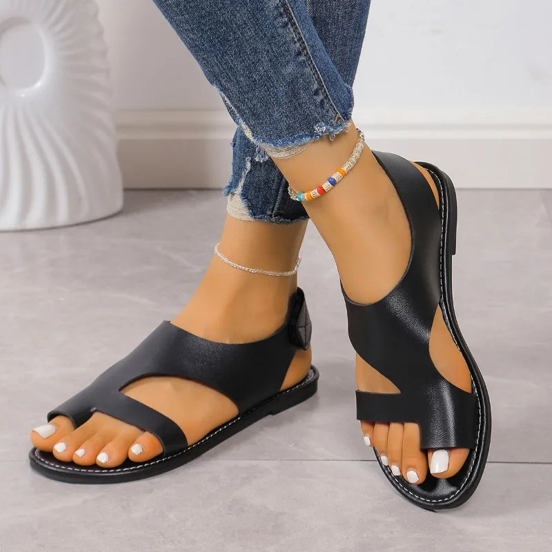 Hot Sale Shoes Female 2024 Summer Women's Flats Sandals New Solid Color Simple Casual Sandals 44 Size Ladies Flip Flop Sandals