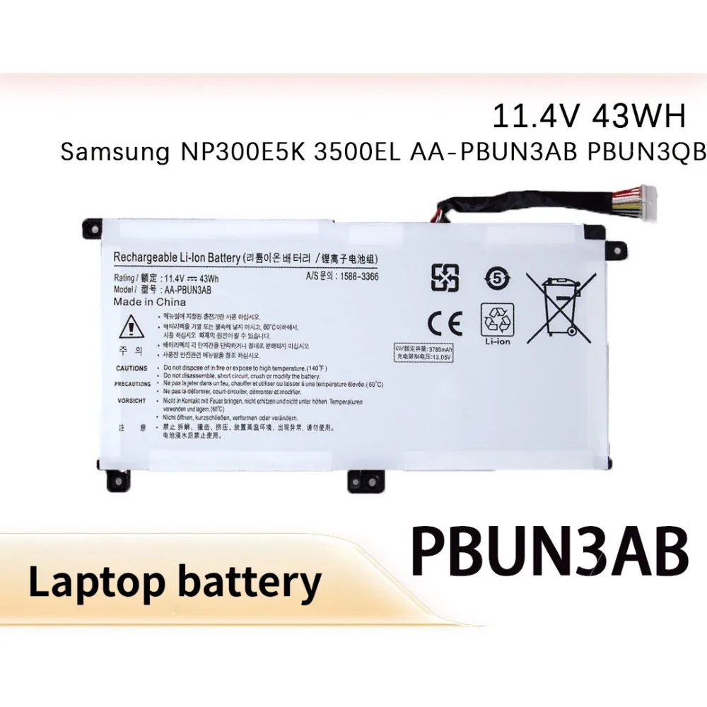 11.4V  3500mAh  43Wh  AA-PBUN3AB Battery For Samsung NP300E5K 3500EL AA-PBUN3AB PBUN3QB laptops