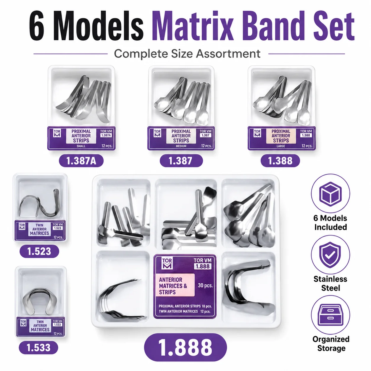 Image of Zahnärztliche Anteriore Matrizen Proximale Streifen 1.387 1.387A 1.388 1.523 1.888 Konturierte Metall-Matrizenbänder aus Edelstahl