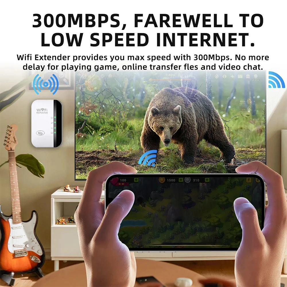 Высокопроизводительный расширитель Wi-Fi и усилитель сигнала мощностью 300 Мбит/с — простая настройка, порт Ethernet, поддержка нескольких пользователей для вечеринок, офисов