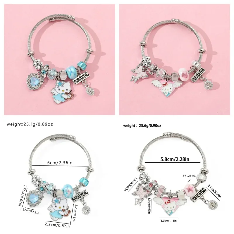 Hello Kitty Bangles Anime Sanrio Cartoon Couple Forever Accessories Blue Y2k Girl Original Charms Bracelet Beads Girls Love Gift