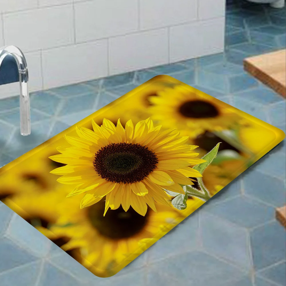 Sunflower Bath Mat Kids Room Bedroom Decoration Balcony Anti-Slip Doormat Living Room Alfombra