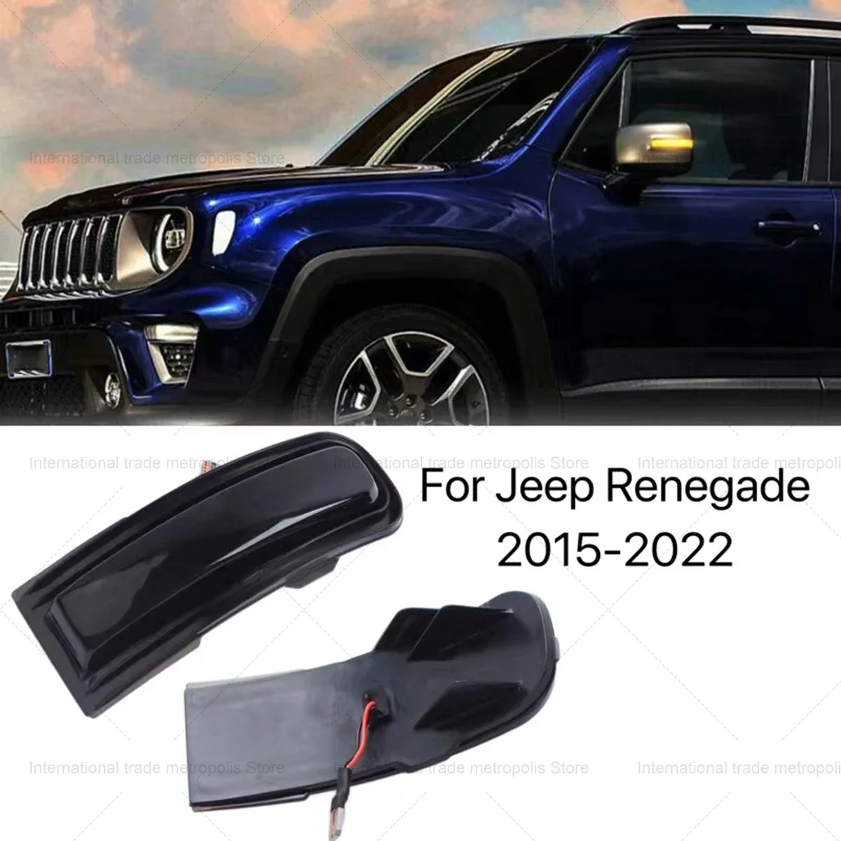 2Pcs LED Dynamic Turn Signal Light Side Mirror Blinker Arrow Sequential Flasher Repeater Fit For Jeep Renegade 2015-2022