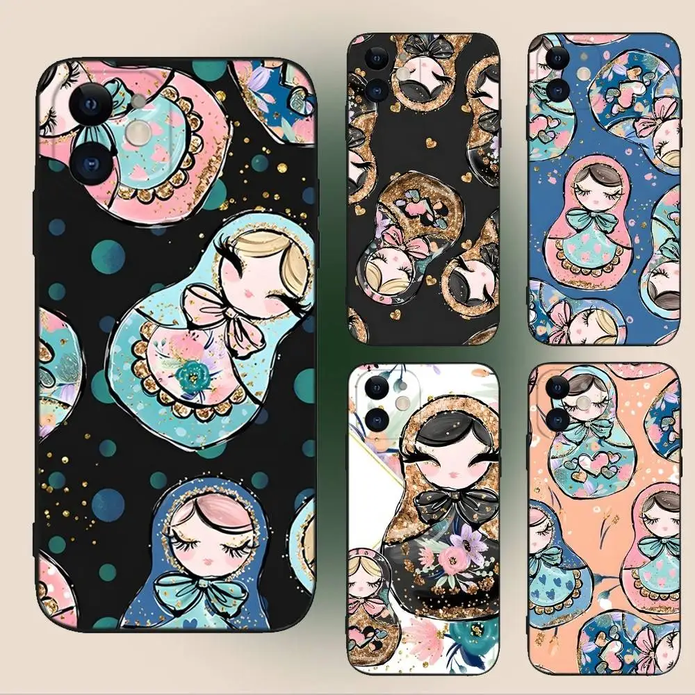 

Russian Dolls Matryoshka Phone Case For iPhone 16,15,14,13,12,11,Plus,Pro Max,XS,X,XR,SE,Mini,8,7 Soft Silicone Black Cover