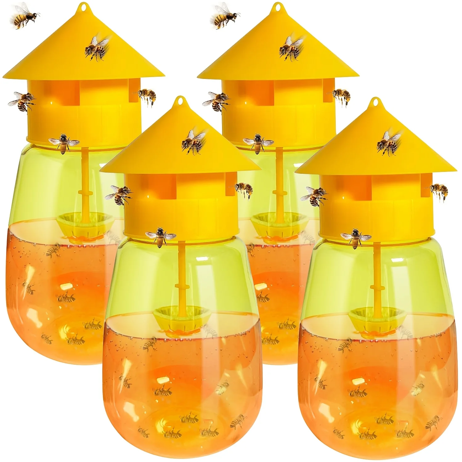 10er-Pack große Fruchtfliegen- und Wespenfallen – wiederverwendbare Outdoor-Hängefallen mit gelber Abdeckung und perforiertem Design – Detail 1