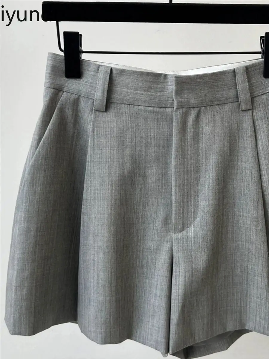 2025 봄/여름 하이웨이스트 슈트 와이드 레그 숏츠 여성용 신상 캐주얼 루즈 슬림 스몰 스트레이트 팬츠