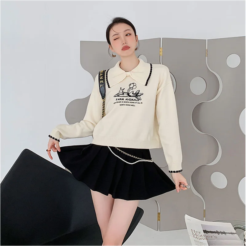 

Women's Fashion Rice Apricot Color Korean Version Bow Neck Small Fresh Knitwear Temperament Versatile Comfortable Sweater Autumn