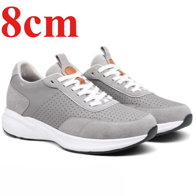 Outdoor Height-increasing Shoes for Men's 8cm Genuine Leather Casual Sneakers Elevator Shoes Comfortable Thick Soled Sports Shoe