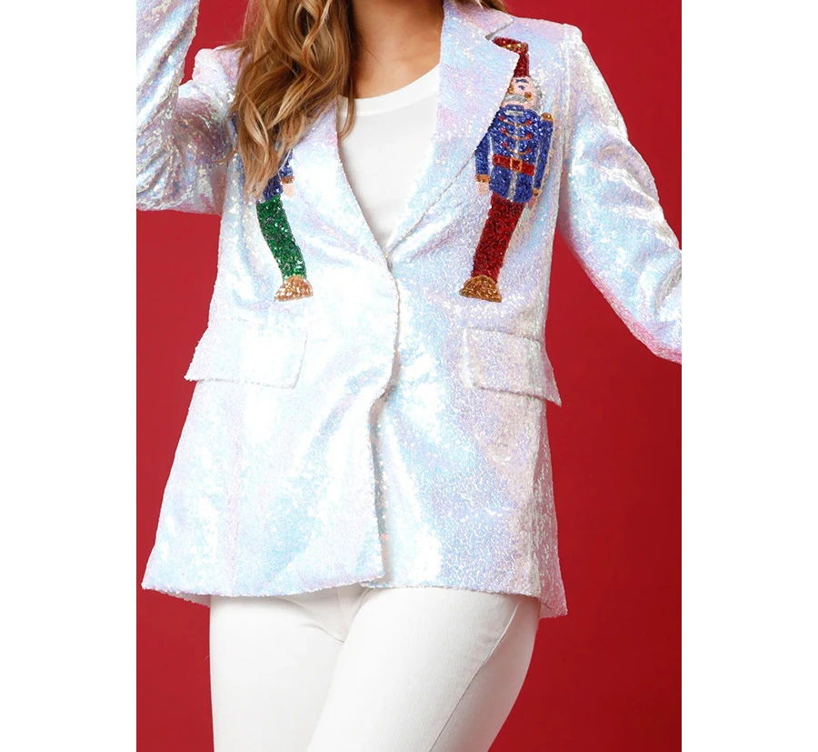 Women Blazer 2023 Autumn/winter Christmas New Fashion Casual Loose Print Collar Sequin Party Multi-color Long Sleeve Y2k Coats