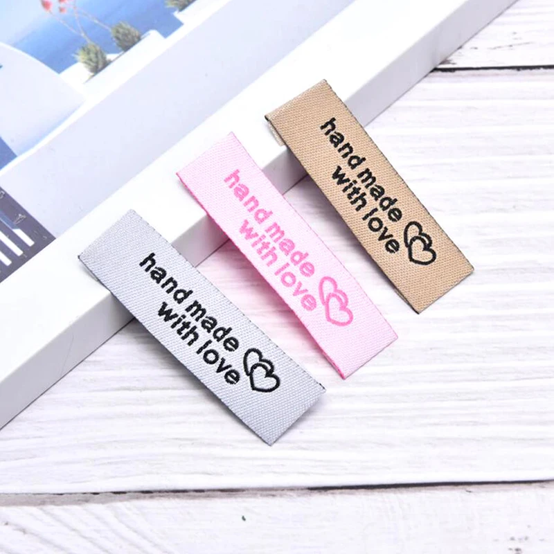 50Pcs Handmade Fabric Labels Embroidery Printed Tags DIY Sewing Accessories
