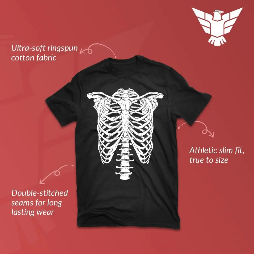 GunShowTees Skeleton Shirt ; Easy Halloween Costume on Rib Cage Unisex Shirt