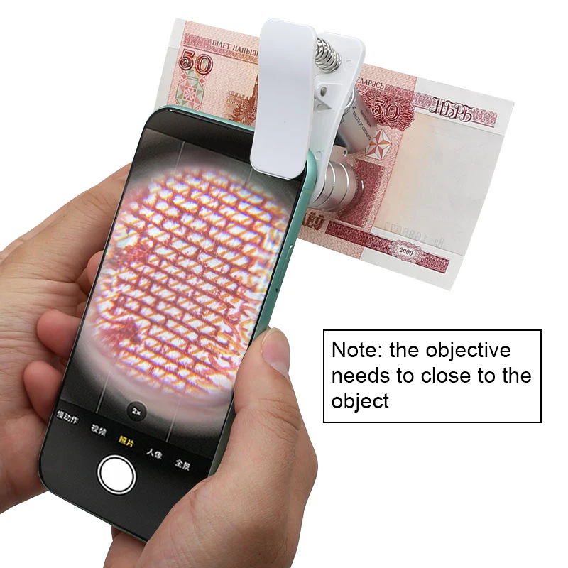 Microscopio LED con detección de moneda para teléfono inteligente, lupa móvil con Clip Universal, luz LED UV, identificación f/gema, 60X