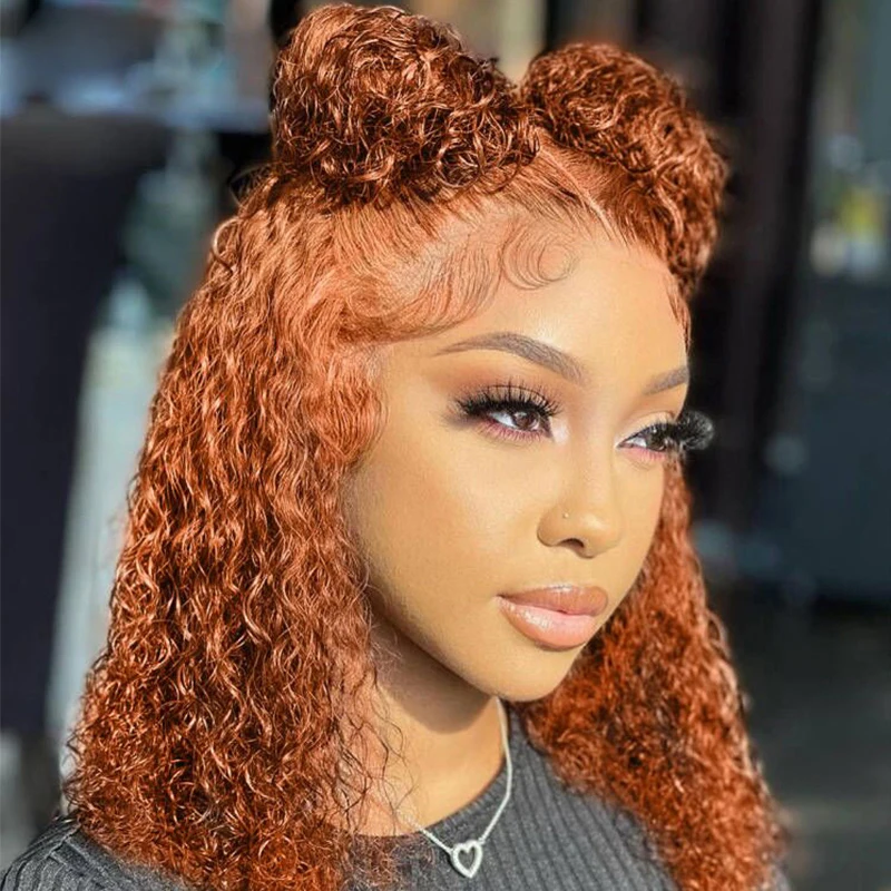 Julia Hair Ginger Orange Color Water Wave Wig 13x5x1Brazilian Water Wave T Part Lace Wig Pre Plucked Human Hair Short Cut Wig