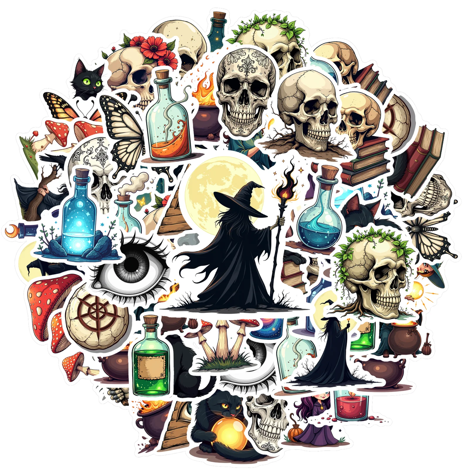 35-70pcs Skeleton Magic Stickers Retro Art Graffiti Decals Diy Travel Luggage Guitar Fridge Laptop Graffiti Sticker Decals