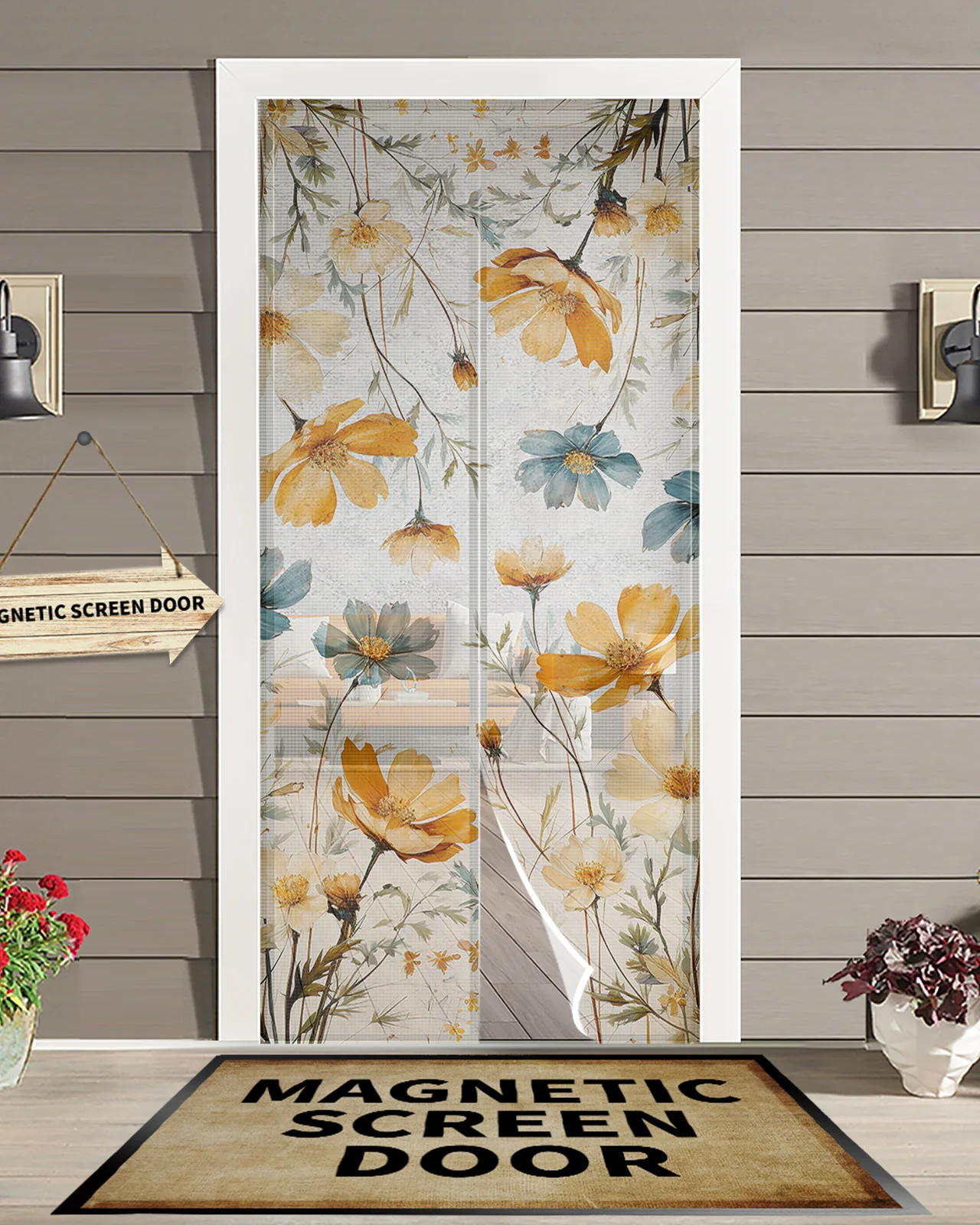 Flower Plant Magnetic Door Curtain Summer Living Room Bedroom Home Anti-mosquito Screen Door Curtain