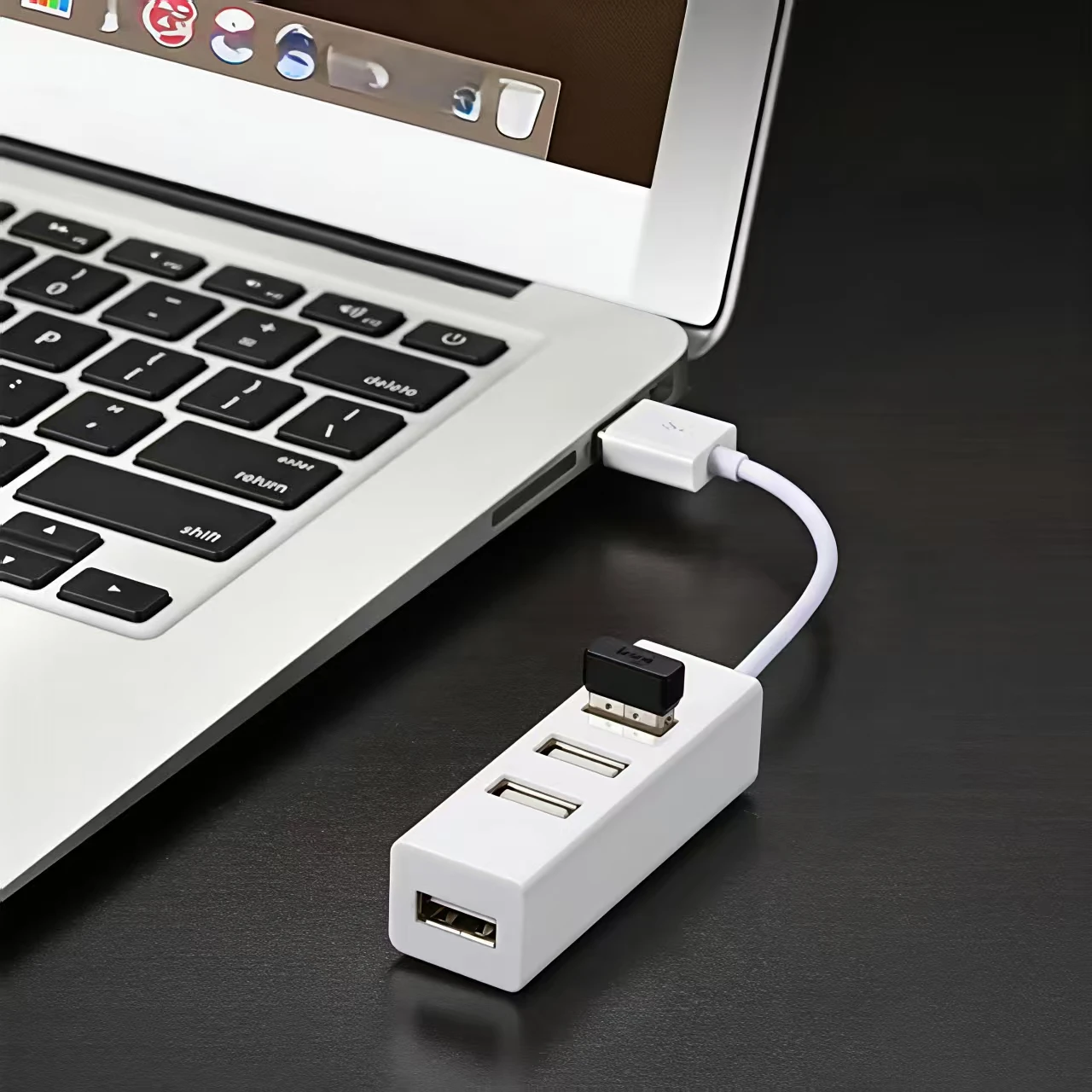 USB 2.0 Hub Multifunctional Extender USB Splitter Adapter with Type-C Port Adapter Dual High-Speed 4-in-1 Interface for Laptops