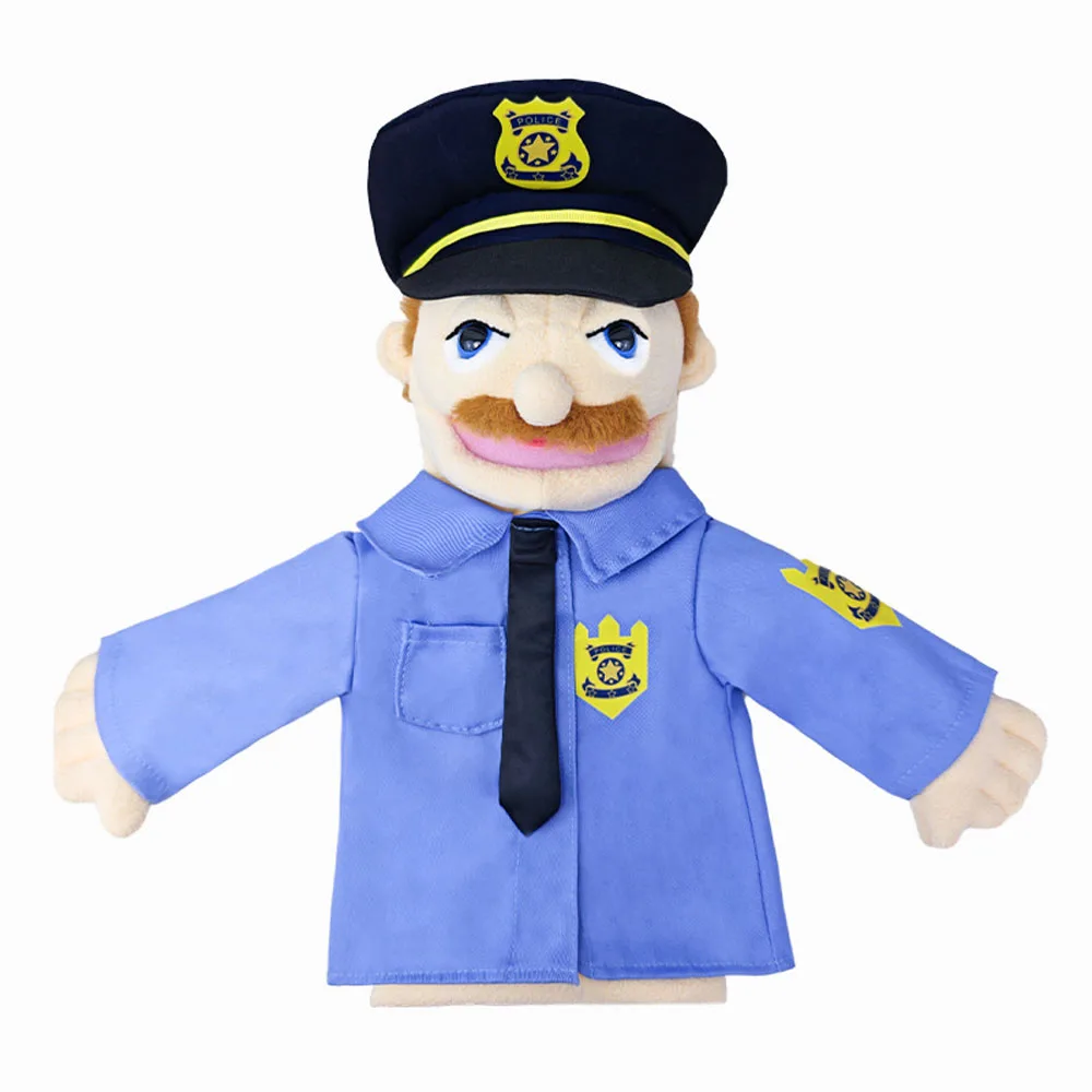 

Cartoon Professional Hand Puppet Plush Toy Police Mouth Can Move For Children Gift