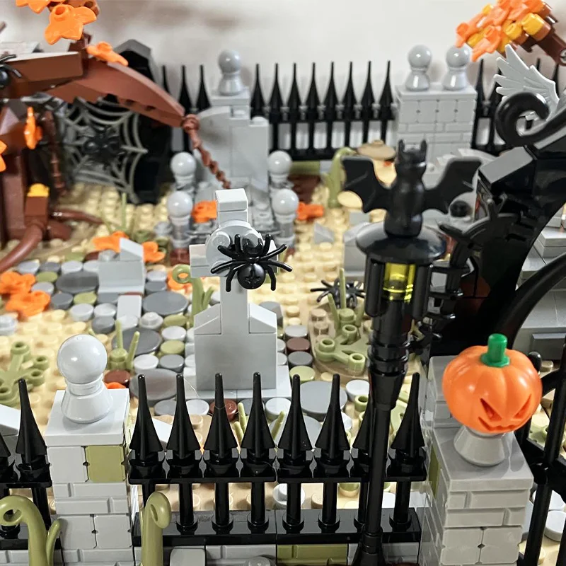 1979PCS Custom Moc building blocks  - Haunted Cemetery Eerie Architecture Modular Model Kit - Unique City Display Piece.